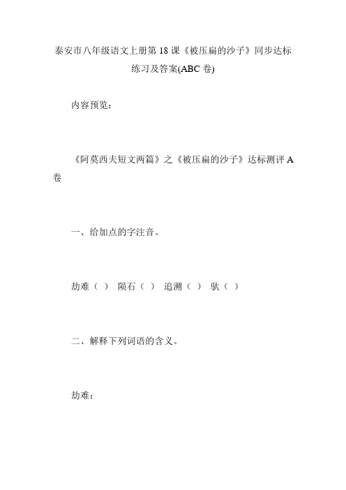 泰安市八年级语文上册第18课《被压扁的沙子》同步达标练习及答案(ABC卷)