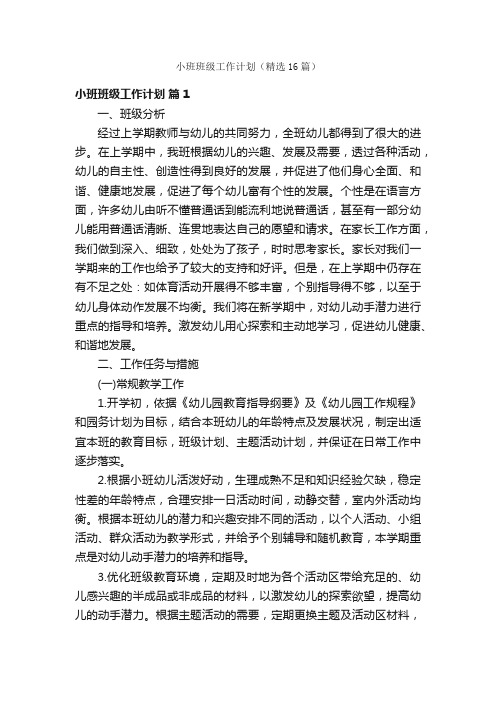 小班班级工作计划（精选16篇）