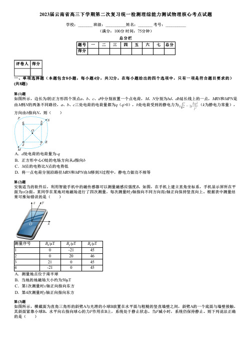 2023届云南省高三下学期第二次复习统一检测理综能力测试物理核心考点试题