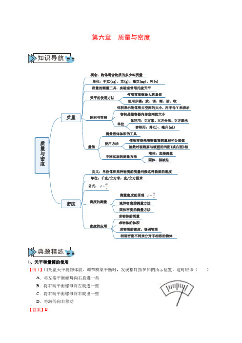 人教版初中物理八年级上册期末复习学案   第六章 质量与密度(含答案)