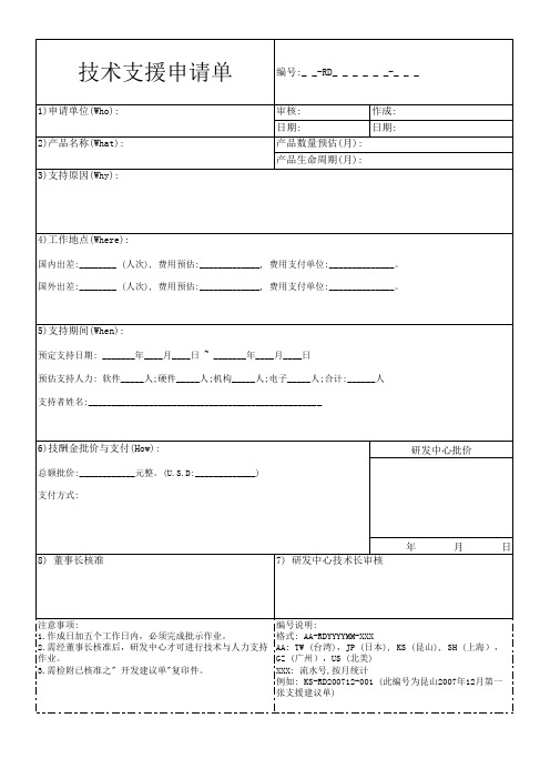 技术支援申请单