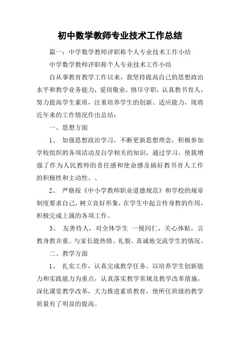 初中数学教师专业技术工作总结