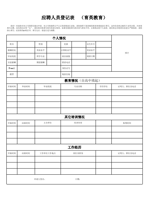 应聘人员登记表模板