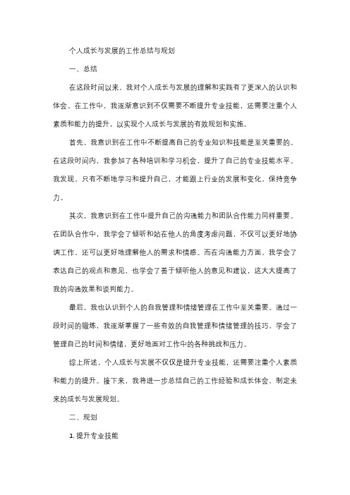  个人成长与发展的工作总结与规划