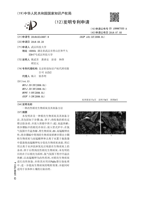 【CN109967033A】一种改性稻壳生物质炭及其制备方法【专利】