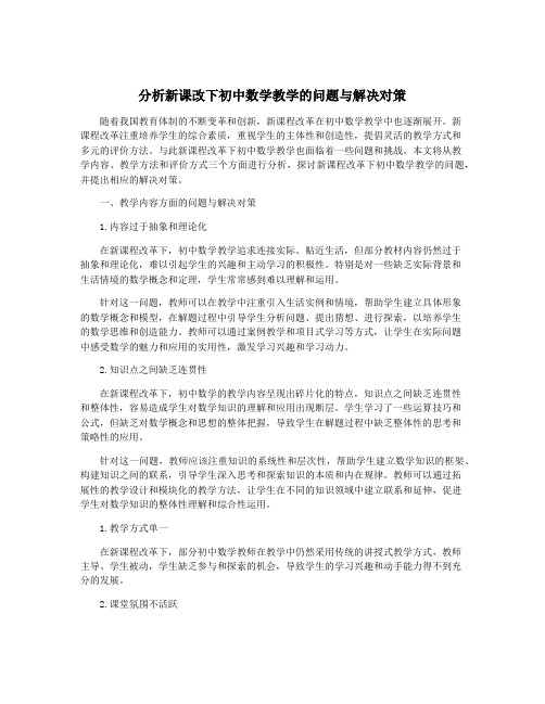 分析新课改下初中数学教学的问题与解决对策