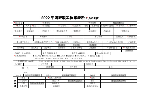 2022年困难职工档案表格