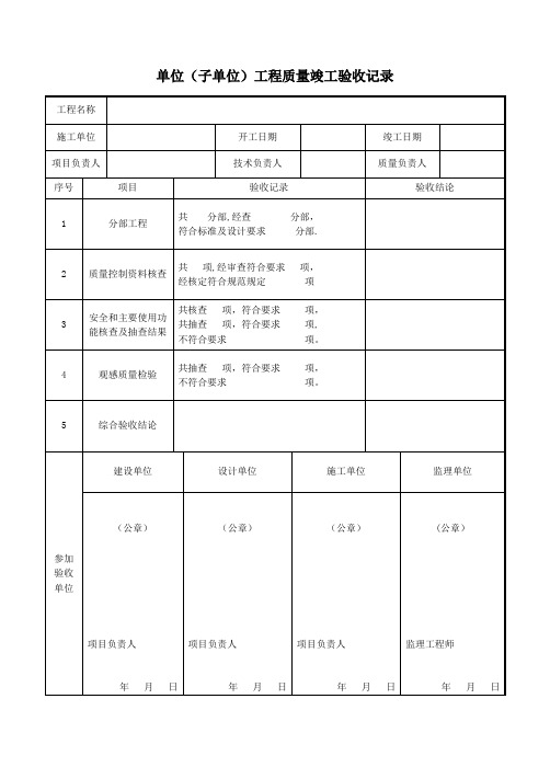 检验批(包括分部分项、单位工程质量验收记录表)