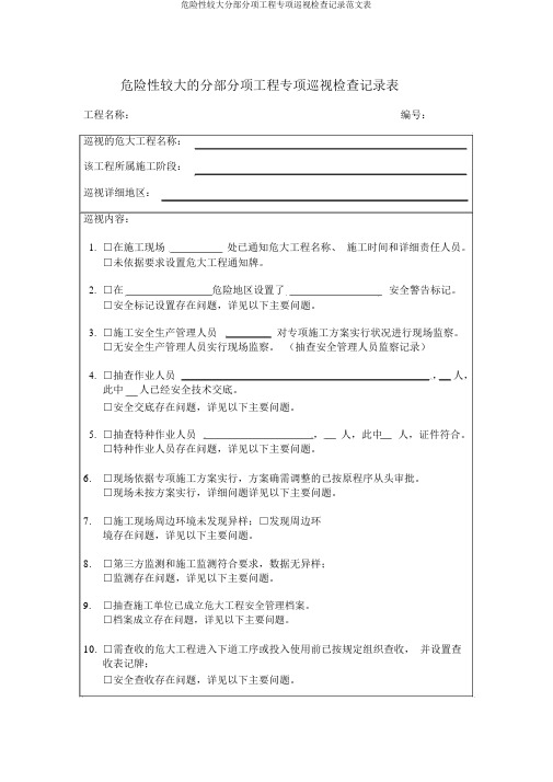 危险性较大分部分项工程专项巡视检查记录范文表