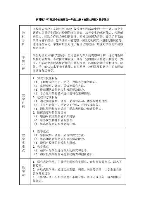 浙科版2023版综合实践活动一年级上册《校园大探秘》教学设计