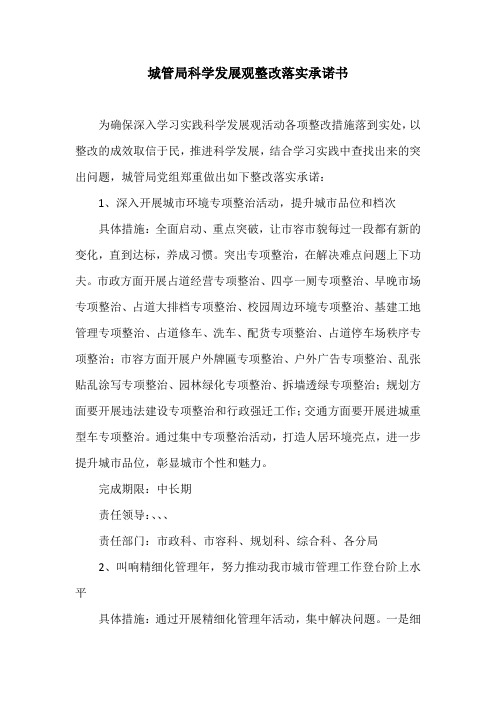 城管局科学发展观整改落实承诺书