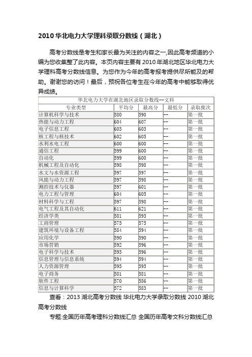 2010华北电力大学理科录取分数线（湖北）