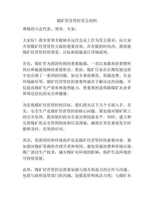 煤矿经营管控发言材料