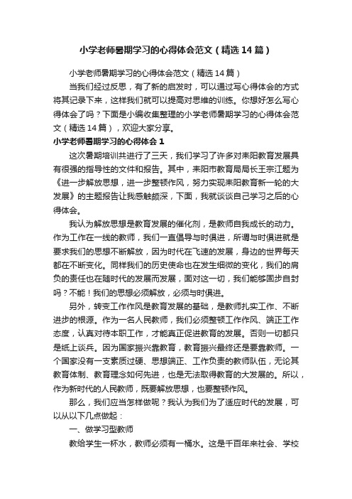 小学老师暑期学习的心得体会范文（精选14篇）