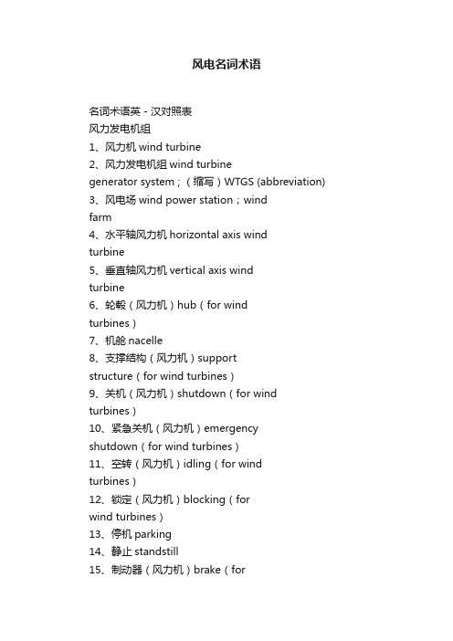 风电名词术语