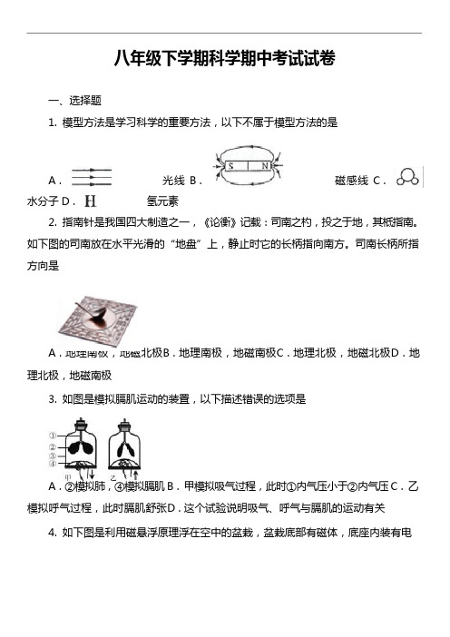 八年级下学期科学期中考试试卷