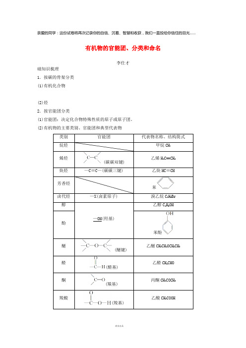 2019高考化学一轮复习专题有机物的官能团、分类和命名(含解析)