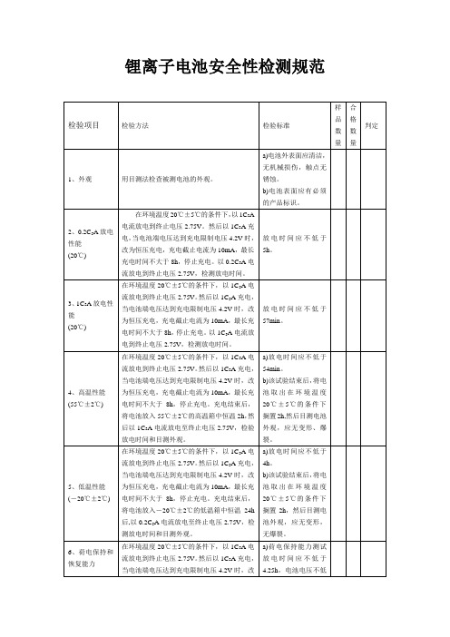 锂离子电池安全性检测规范(比克)