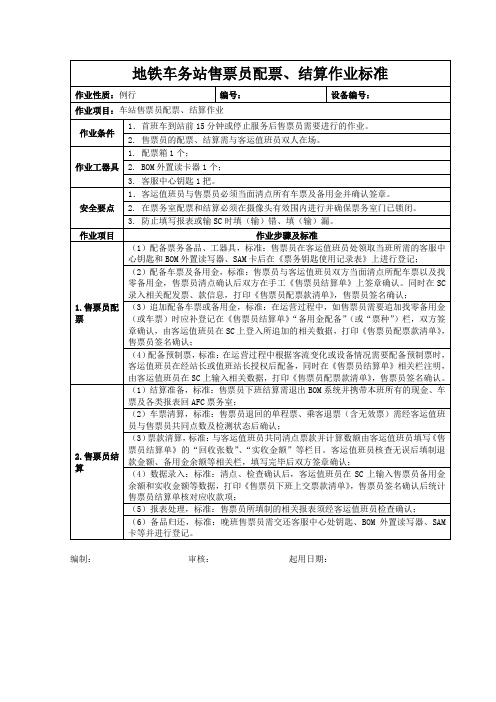 地铁车务站售票员配票结算作业标准