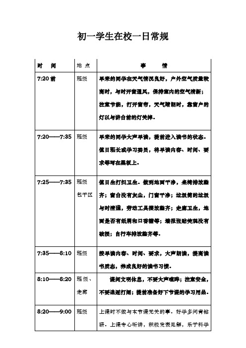 初一学生在校一日常规