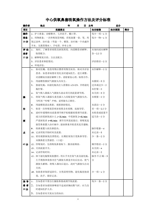 吸氧评分标准