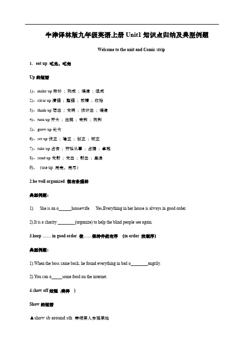 牛津译林版九年级英语上册Unit1知识点归纳及典型例题 