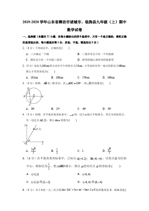 2019-2020学年山东省潍坊市诸城市、临朐县九年级(上)期中数学试卷解析版