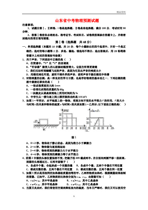 山东省2020年中考物理预测试题(含答案)