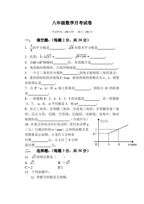 2005-2006学年度第一学期期末前一次月考初二数学试卷-新课标苏科版[原创]