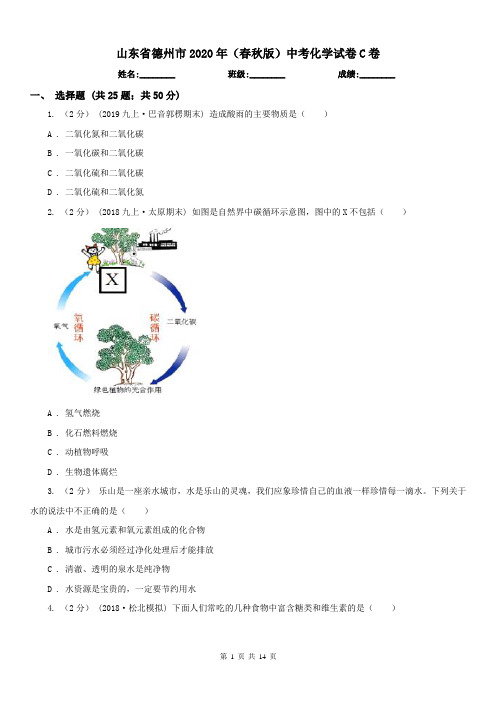 山东省德州市2020年(春秋版)中考化学试卷C卷