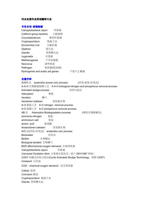 污水专业英语翻译大全