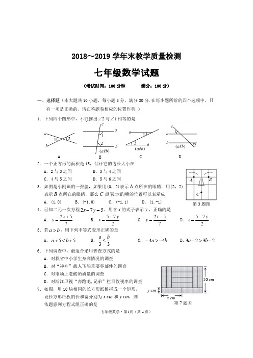 2018～2019学年七下教学试卷及答案