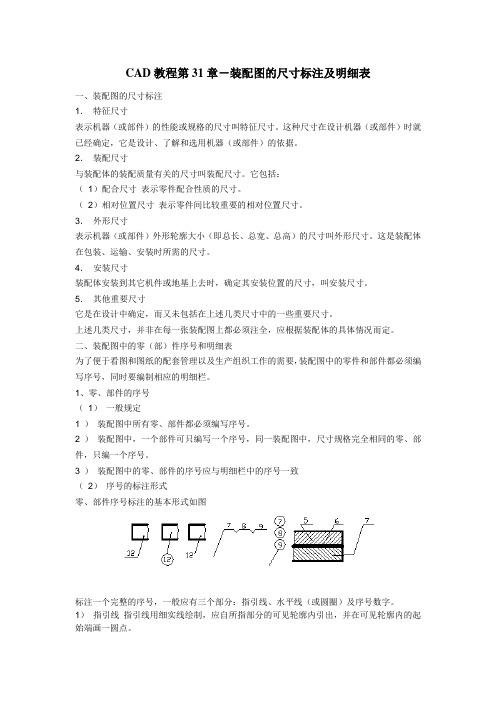 CAD教程第31章-装配图的尺寸标注及明细表