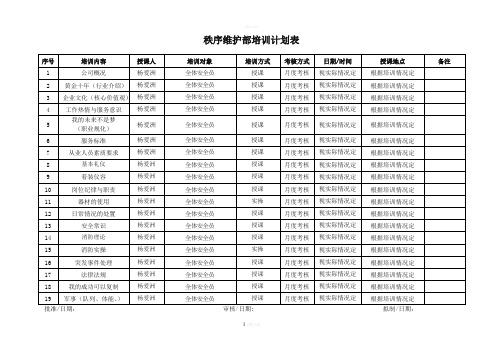 秩序维护部培训计划表