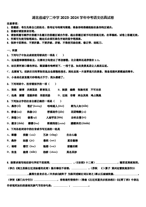 湖北省咸宁二中学2023-2024学年中考语文仿真试卷含解析