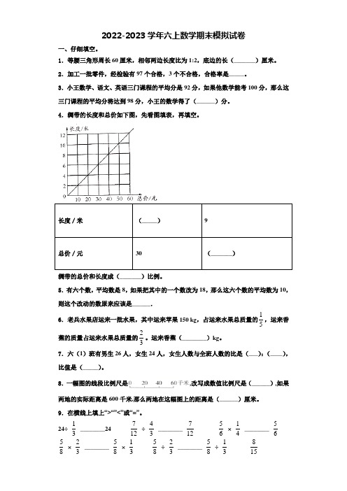 2022-2023学年扬中市数学六年级第一学期期末质量跟踪监视试题含解析