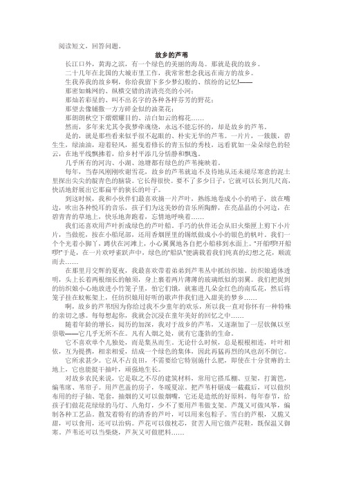 故乡的芦苇阅读习题