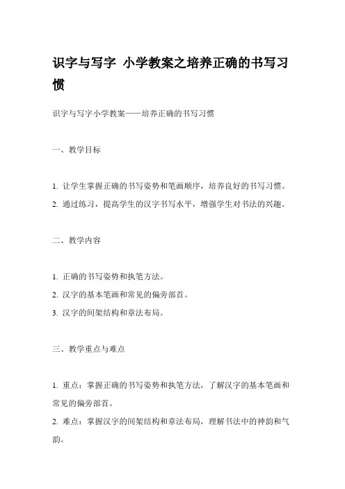 识字与写字 小学教案之培养正确的书写习惯