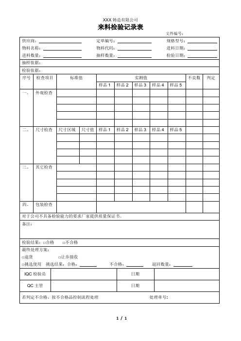 来料检验记录表