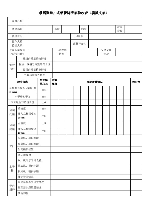 承插型盘扣式钢管脚手架验收表