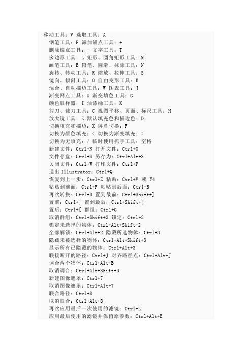 illustrator基本工具快捷键