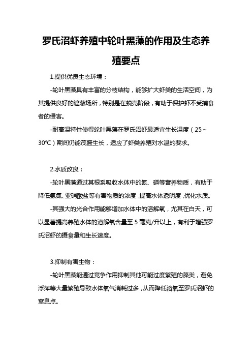 罗氏沼虾养殖中轮叶黑藻的作用及生态养殖要点