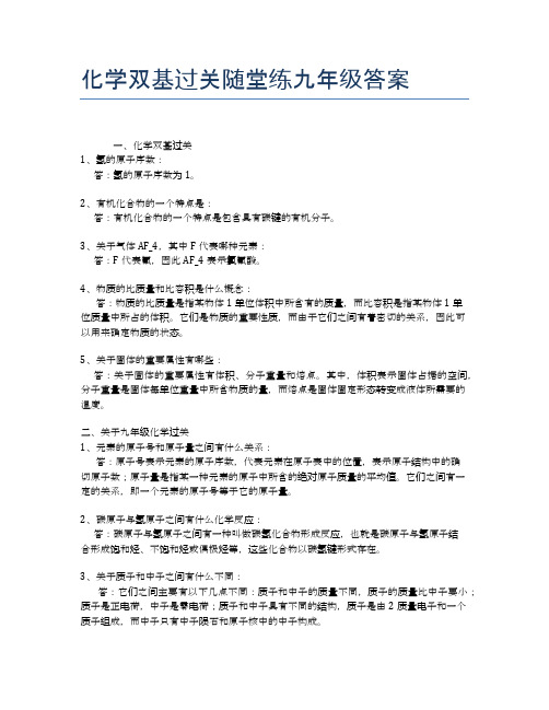 化学双基过关随堂练九年级答案