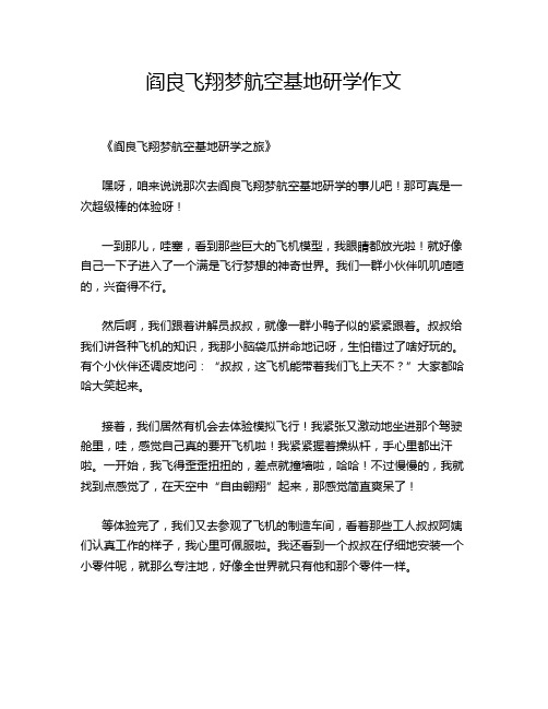 阎良飞翔梦航空基地研学作文