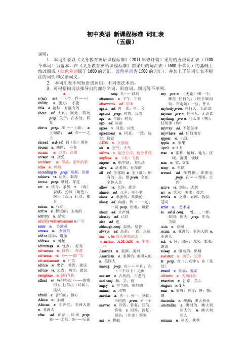 英语课程标准要求初中掌握的词汇表