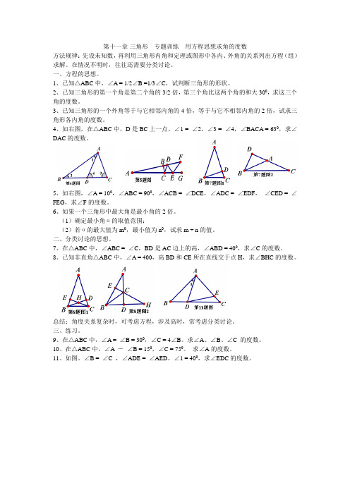 三角形  专题训练  用方程思想求角的度数