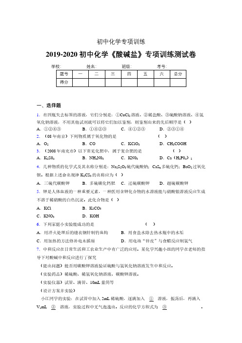 2019-2020学年初中化学《酸碱盐》专项训练模拟测试(含答案) (303)