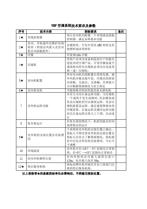 VRF空调系统技术要求及参数