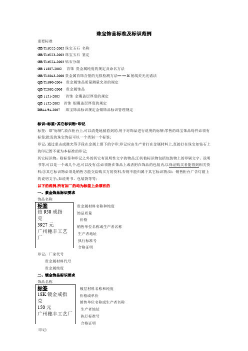 珠宝饰品标准及标识范例