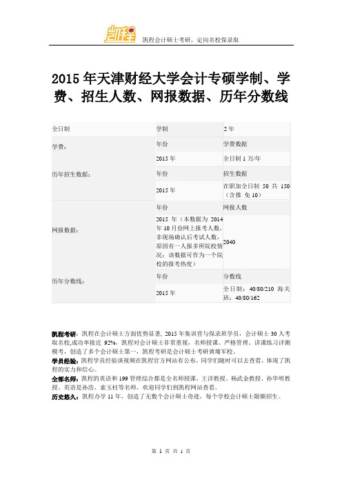 2015年天津财经大学会计专硕学制、学费、招生人数、网报数据、历年分数线